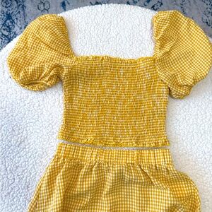 SHEIN Mustard Checkered Top and Skirt Set